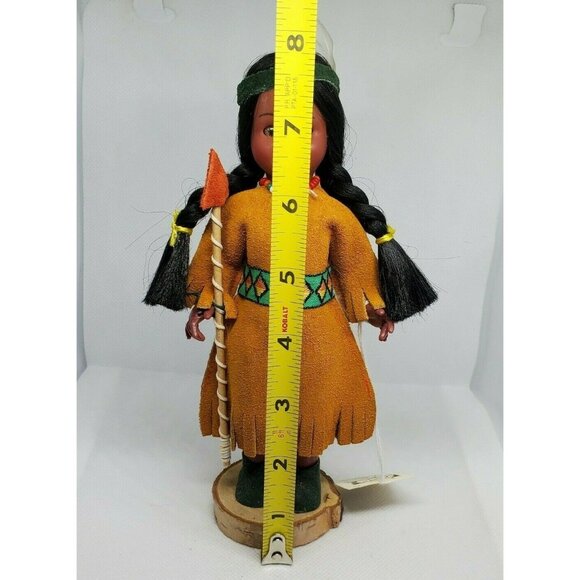 Indien Art Eskimo Doll Moving Eyelids Real Wood Stand Authentic Clothing Vintage - Picture 2 of 12